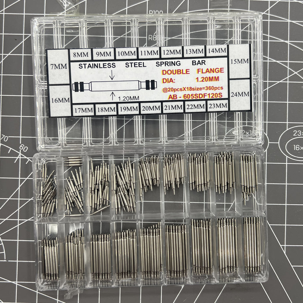 Double Flange Dia 1.2mm Stainless Steel Watch Spring Bar Kit 18 Sizes 360PCS/box