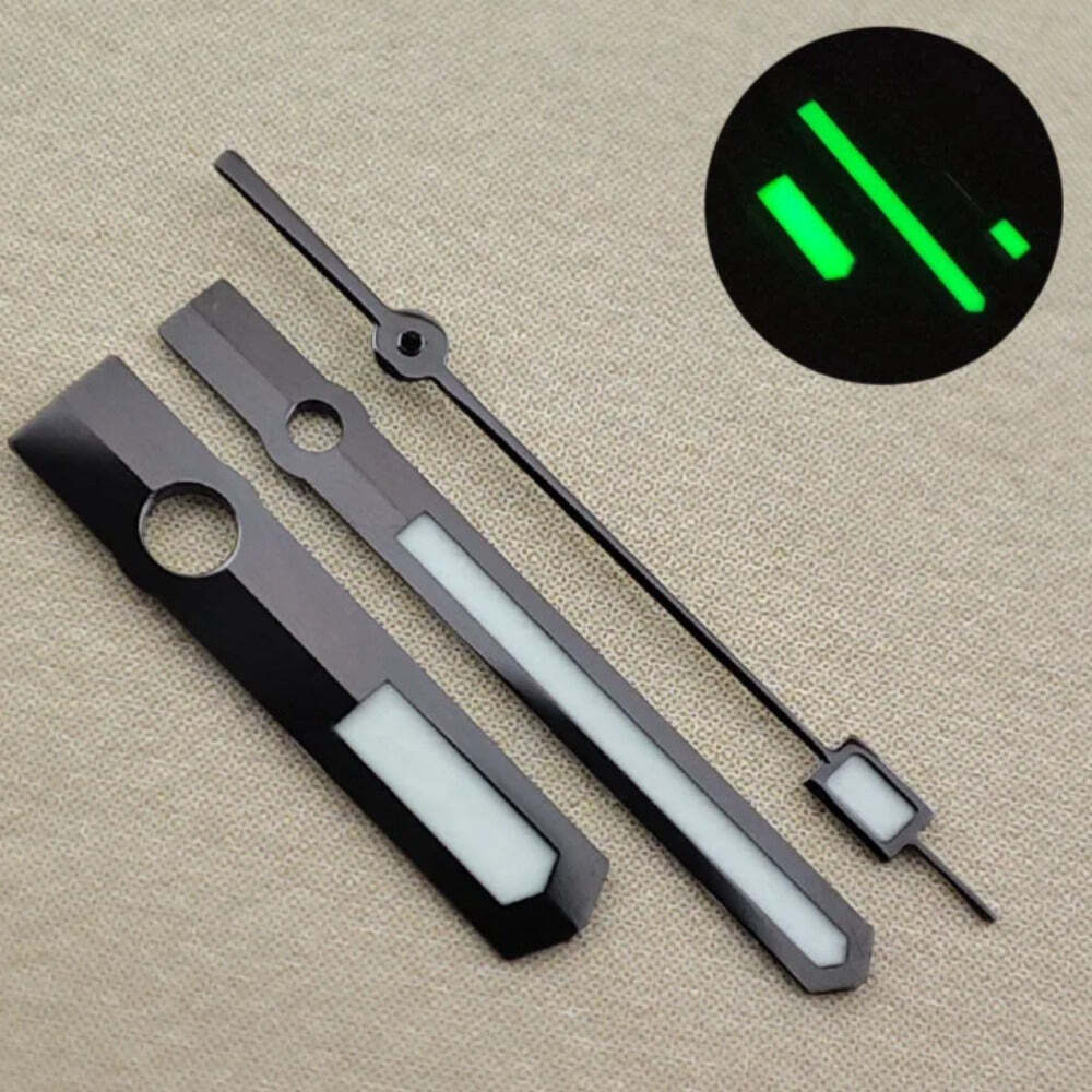 Modified 13mm Green Luminous Black Trim Watch Hands Set for NH35/36 NH38 NH72