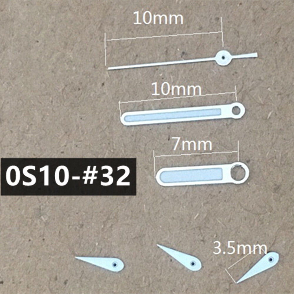 Pointed 10mm Silver Trim Green Luminous Watch Hands for Miyota 0S10 Movement