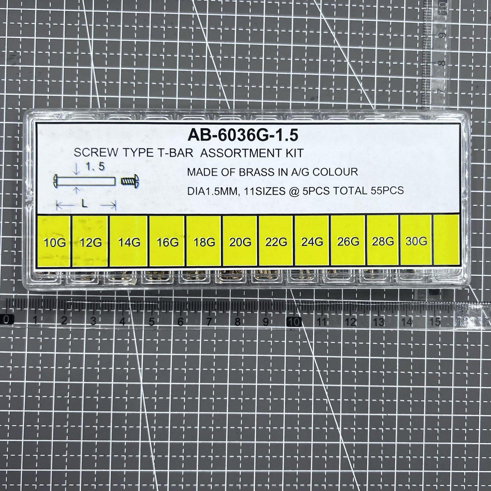 1.5mm Gold 11 Sizes 55PCS Watch Screw Type T-Bar Assortment Kit Made of Brass
