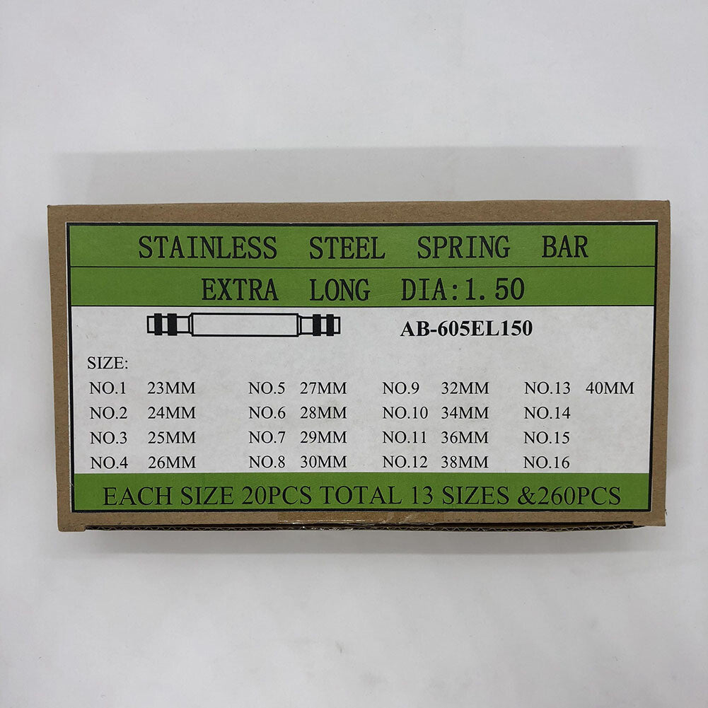 AB-605EL150 Set of 260PCS Stainless Steel Extra Long Spring Bar 1.5mm Diameter
