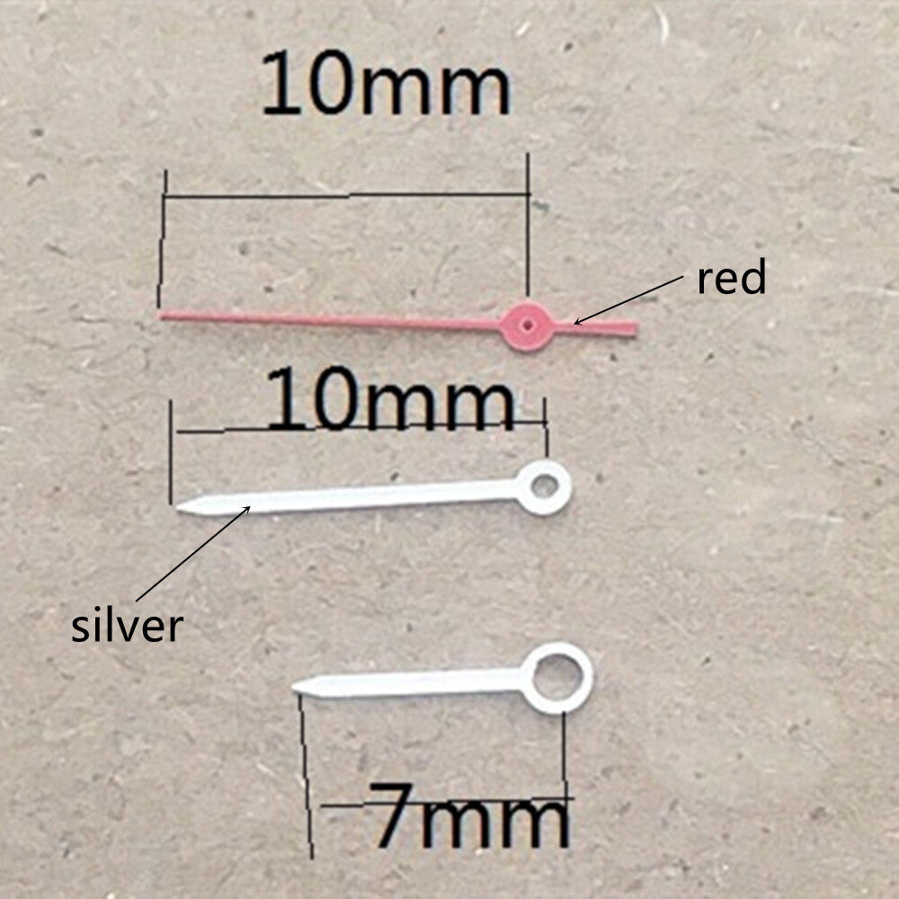2 Sets/Pack 10mm No Lume Silver+Red Watch Hands for Miyota 1M12 Movement