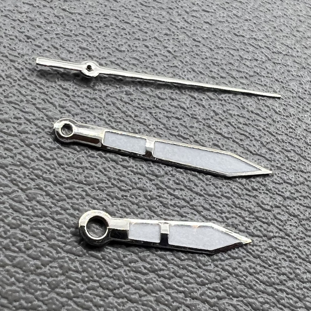 2 Sets/Pack Green Lume Silver Trim Watch Hands 10x14x14mm for Ronda 515 Movement