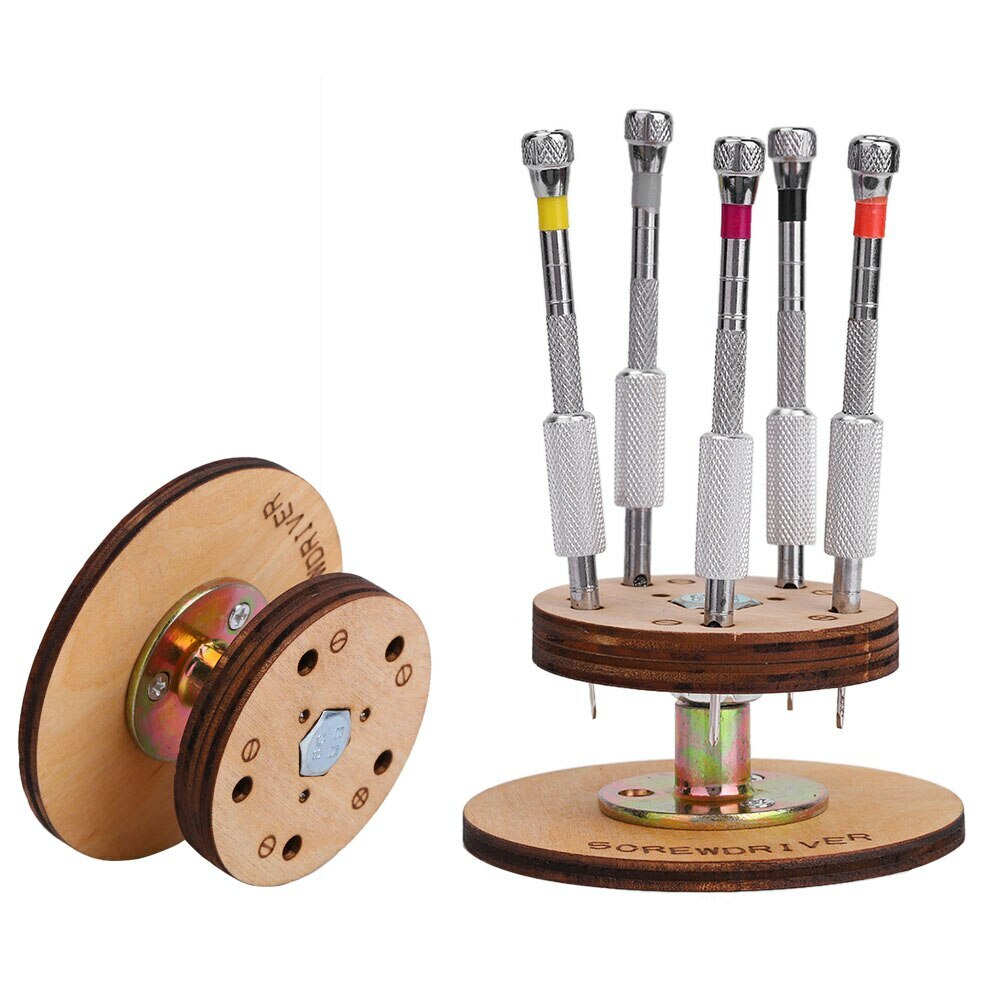5pcs/set Steel Screwdrivers with Rotary Stand Base Jewelry Eyeglasses Watchmaker