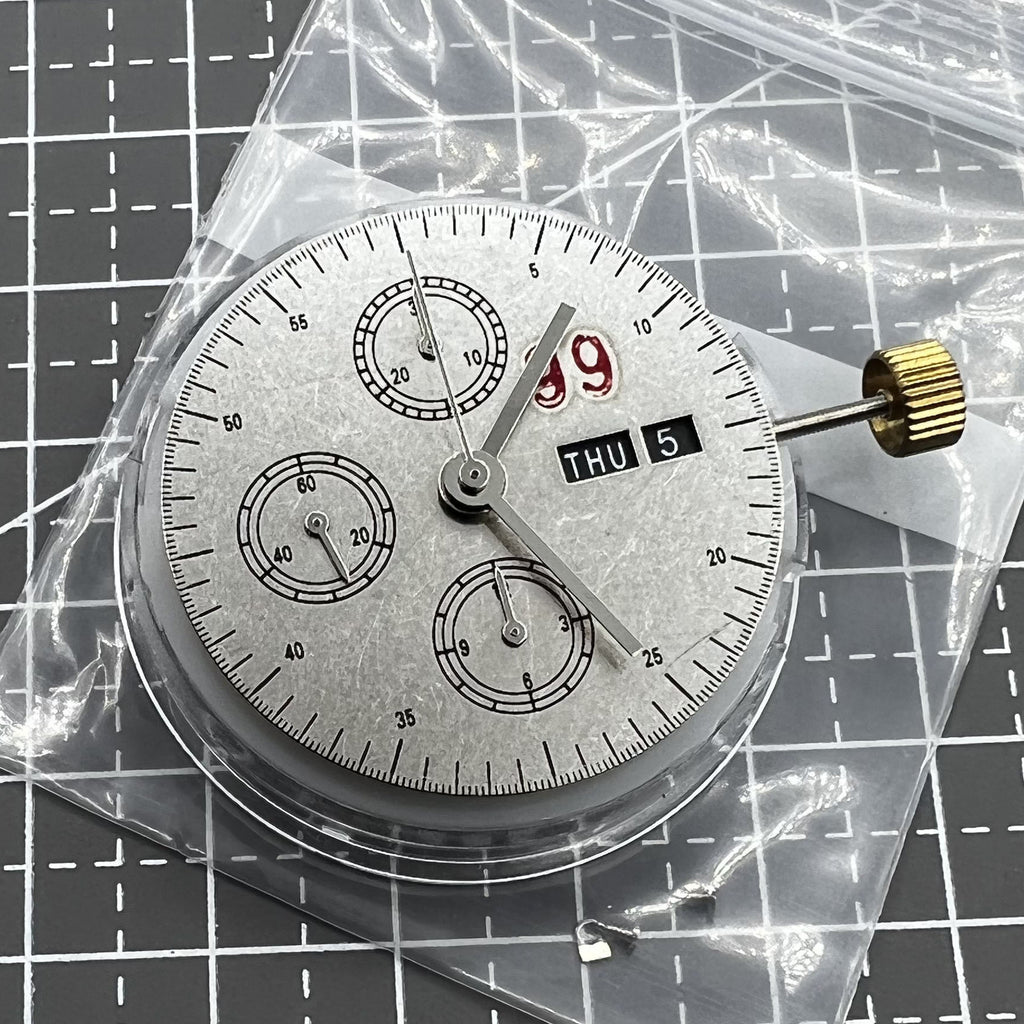 7750 Black Dial Chronograph Movement 3 Hands Small Second @9 Day Date