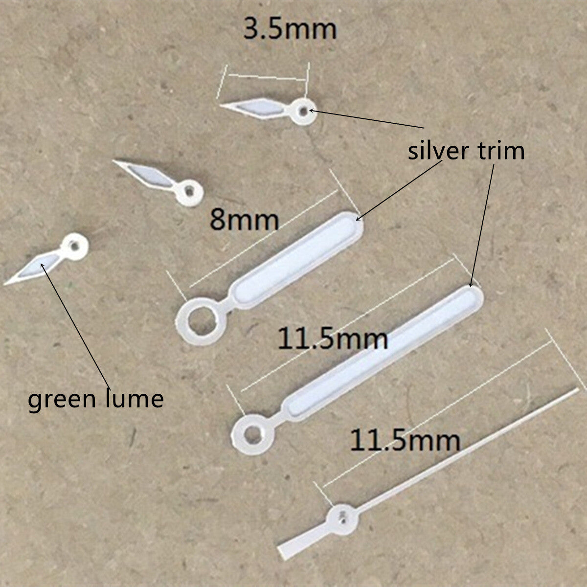 2 Sets/Pack 11.5mm Round Pointed Green Lume Hands for Movement VD53 VD54 VD57