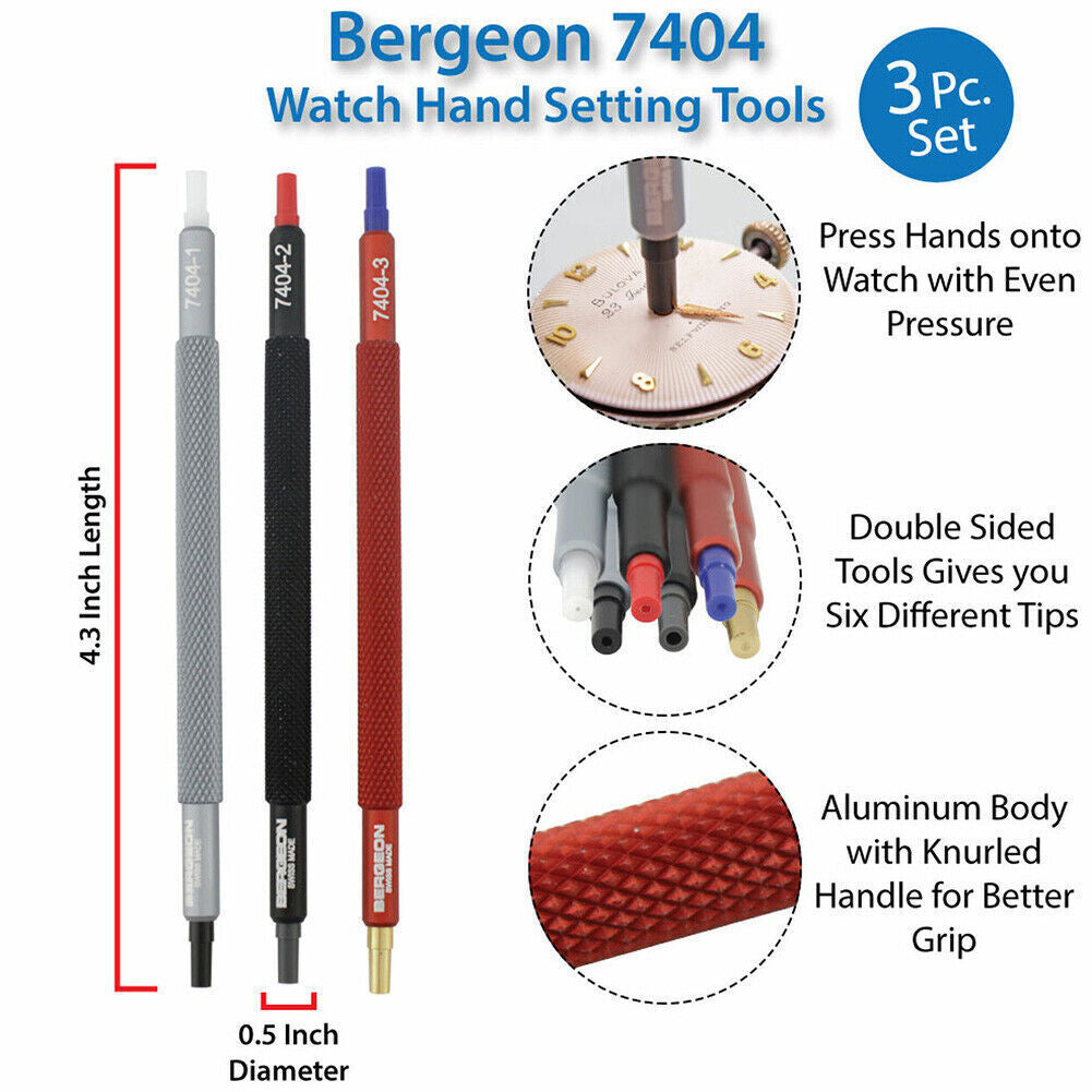 Bergeon 7404-S03 Watch Hand Fitting Tools Set Of 3 with Base