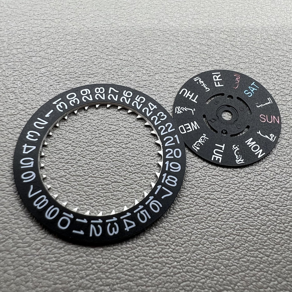 Arabic/English Font Black Date Disk Week Wheel for NH36 Movement Crown at 3