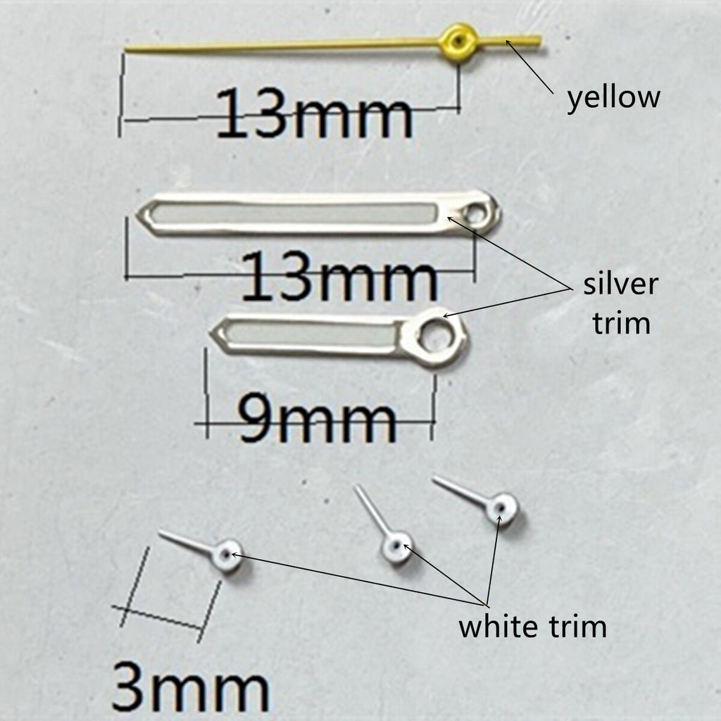 2 Sets/Pack Silver Trim Yellow Second Hand with Lume Hands for VD53 VD54 VD57