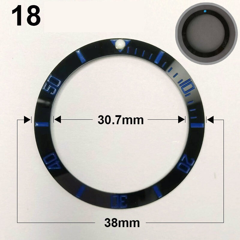 38mm Ceramic Slope Black Ring Blue Font Green Luminous Watch Bezel Watch Part