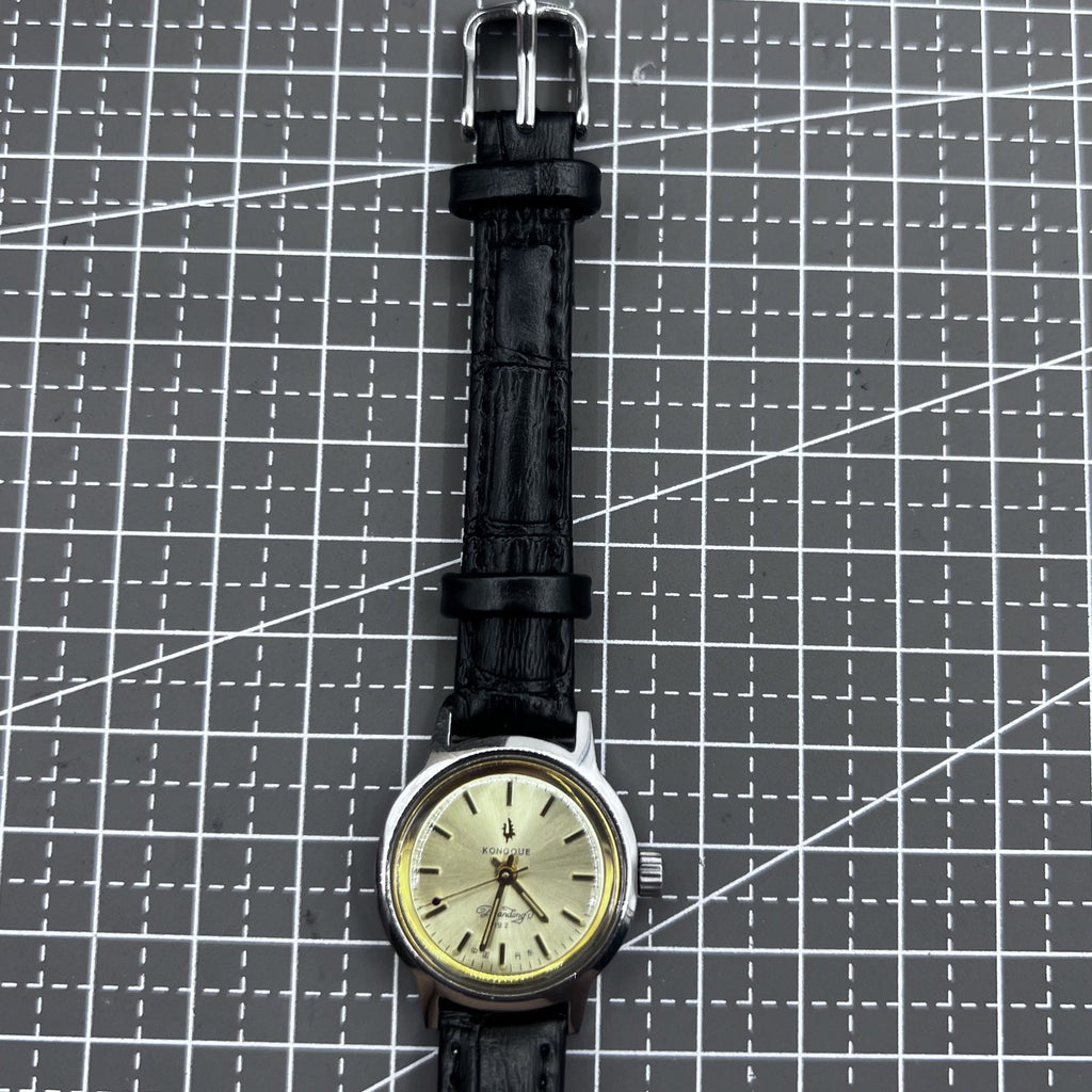 27mm Kongque Black Strap Manual Mechanical Watch 19 Jews Silver Dial Golden Nail