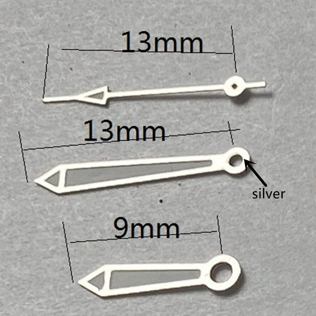 Watch Hands Green Lume Silver Trim 13mm for Miyota 2315 2035 2036 2115 2305