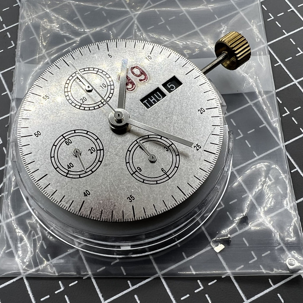 7750 Black Dial Chronograph Movement 3 Hands Small Second @9 Day Date