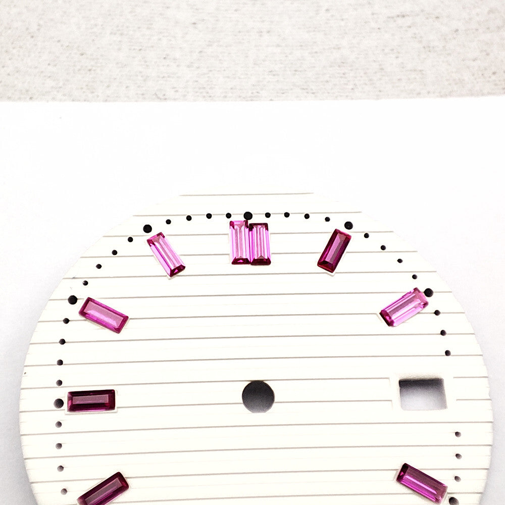 29.8mm Pink Imitation Gemstone Nail White Watch Dial for NH35 Movement