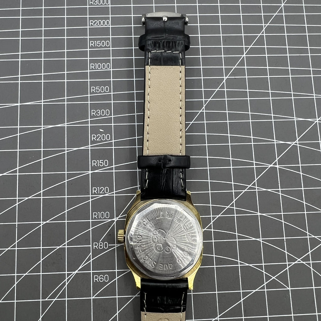Black Dandong Manual Mechanical Watch 17 Jews Single Calendar Golden Dial