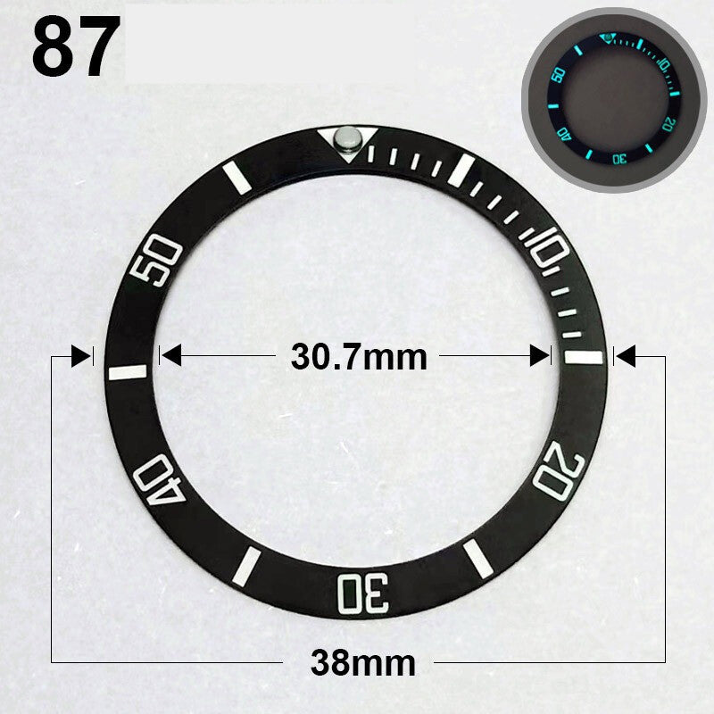 38mm Ceramic Slope Black Ring Silver Font Blue Luminous Watch Bezel Watch Part