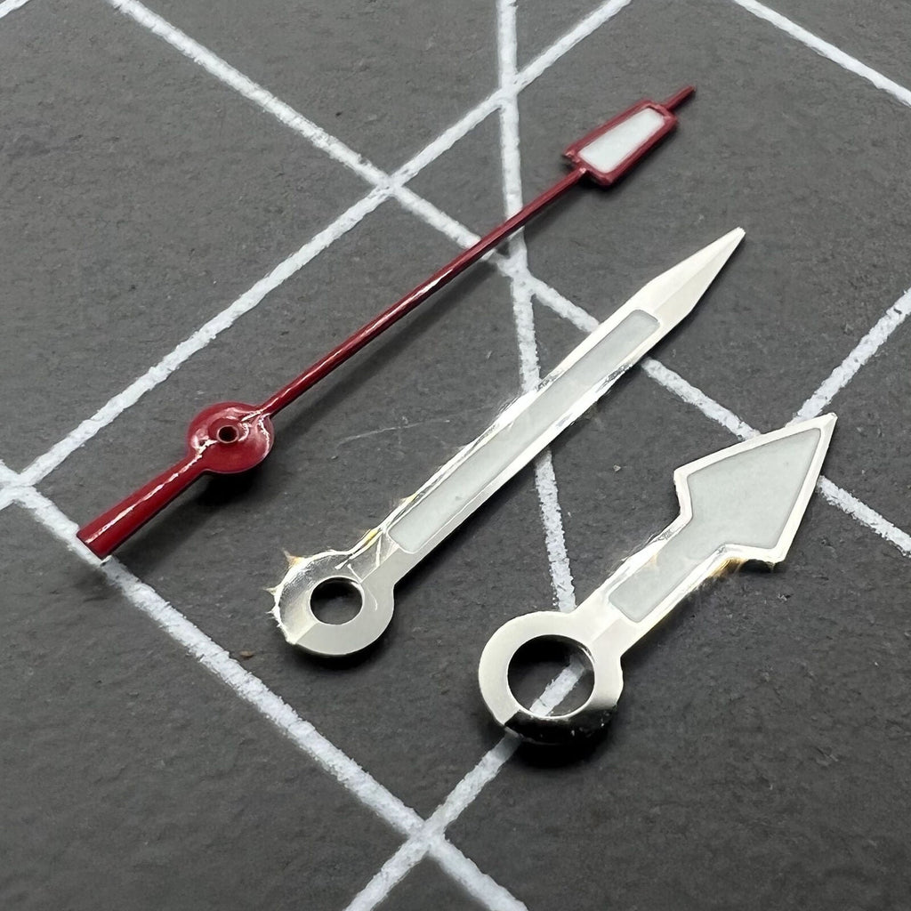 Green Lume Arrow Shape Silver Trim Red Second Hand Watch Hands Fit NH35 NH36