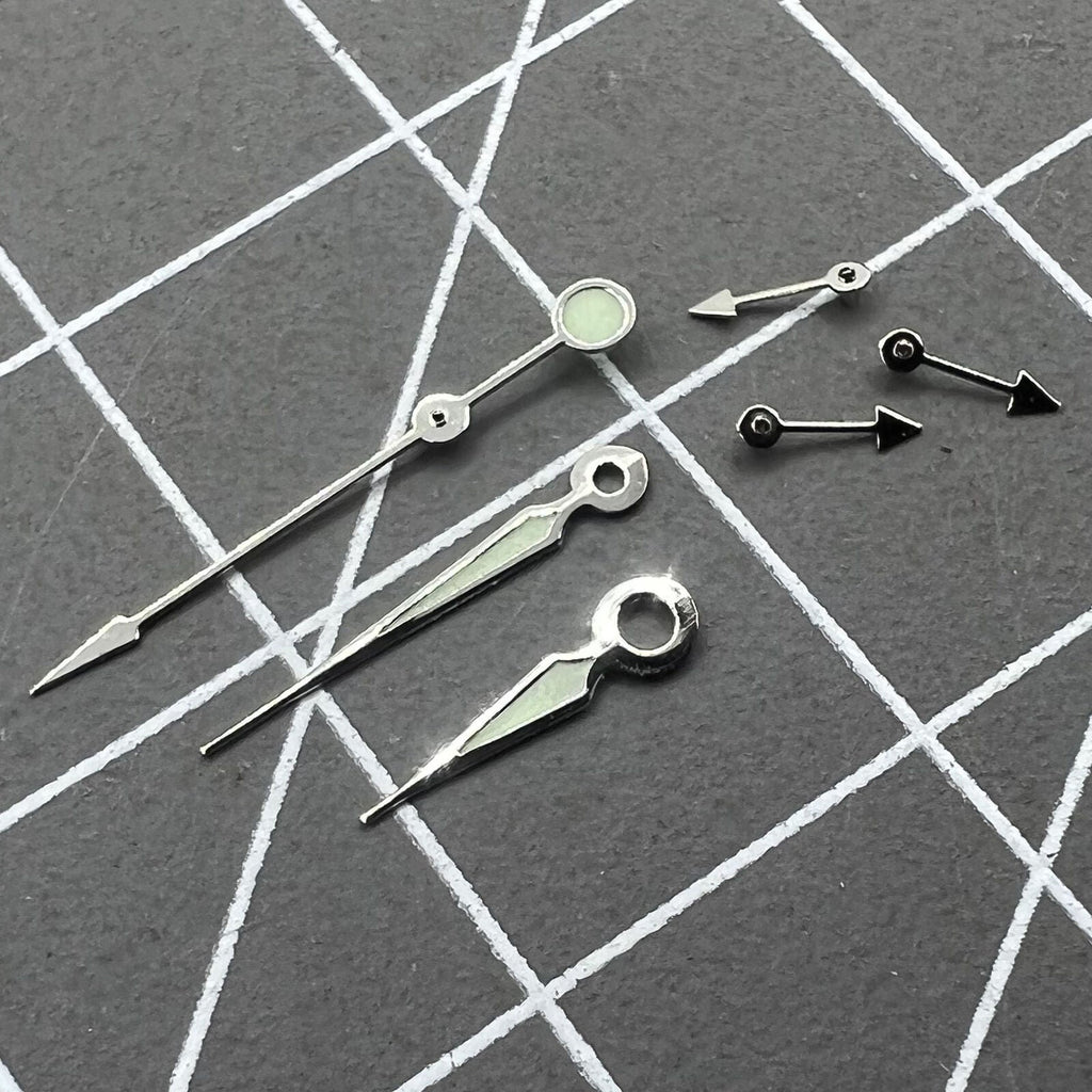 2 Sets Silver Trim Green Luminous Pointed Hands for Miyota OS10 OS20 OS60 OS80