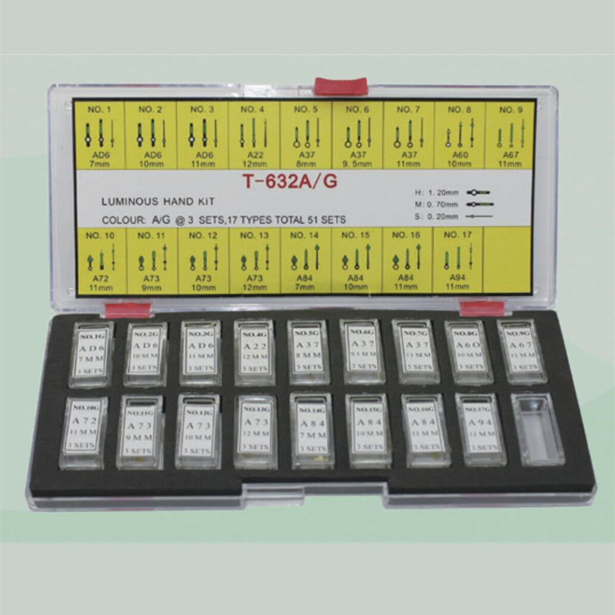 51 Sets Watch Parts Watch Hands Assortment Golden Luminous Hour/minute Hands Set