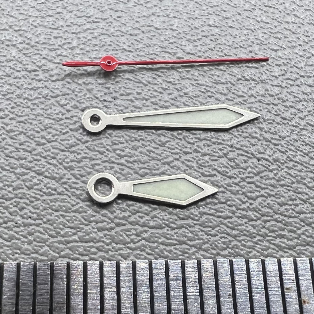 2 Sets/Pack Silver Trim Red Second Hand Green Lume Hands for Miyota 1M12