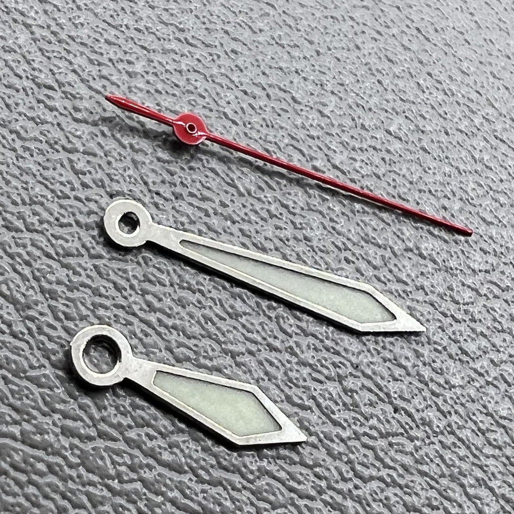 2 Sets/Pack Silver Trim Red Second Hand Green Lume Hands for Miyota 1M12