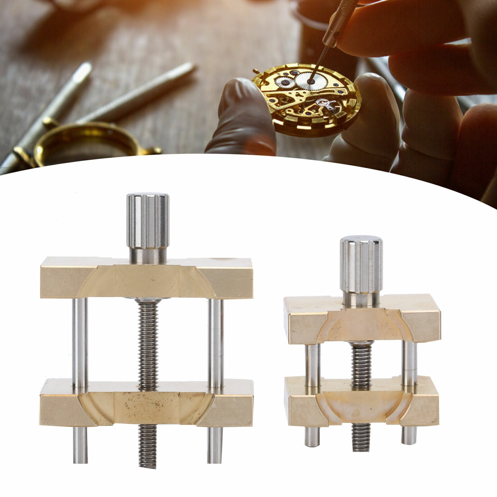 2PCS Watch Movement Holder Clamp Vise Copper Vintage Watchmakers Repair Tool