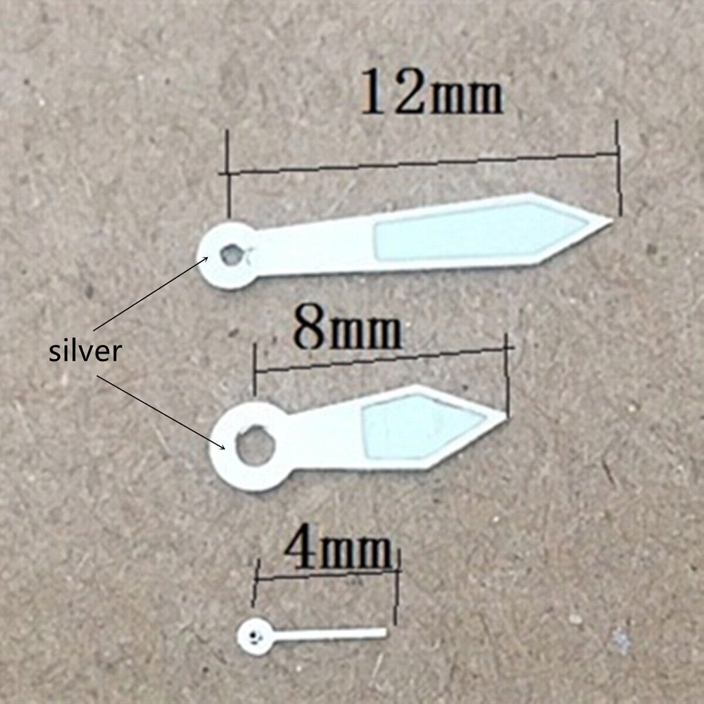 2 Sets/Pack 12mm Silver Trim Green Lume Watch Hands for Miyota 1L45 Movement