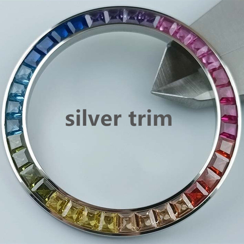 39mm Silver Trim Imitation Diamond Gemstone Watch Bezel for VK63 Movement