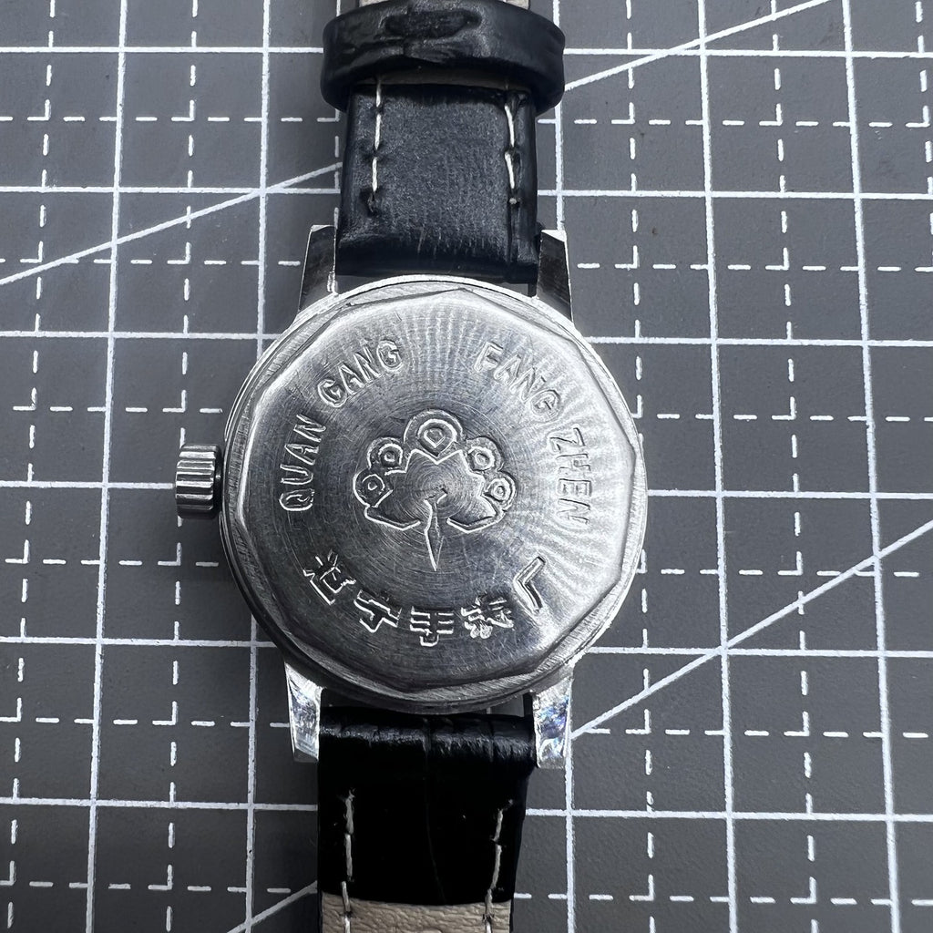27mm Kongque Black Strap Manual Mechanical Watch 19 Jews Silver Dial Golden Nail