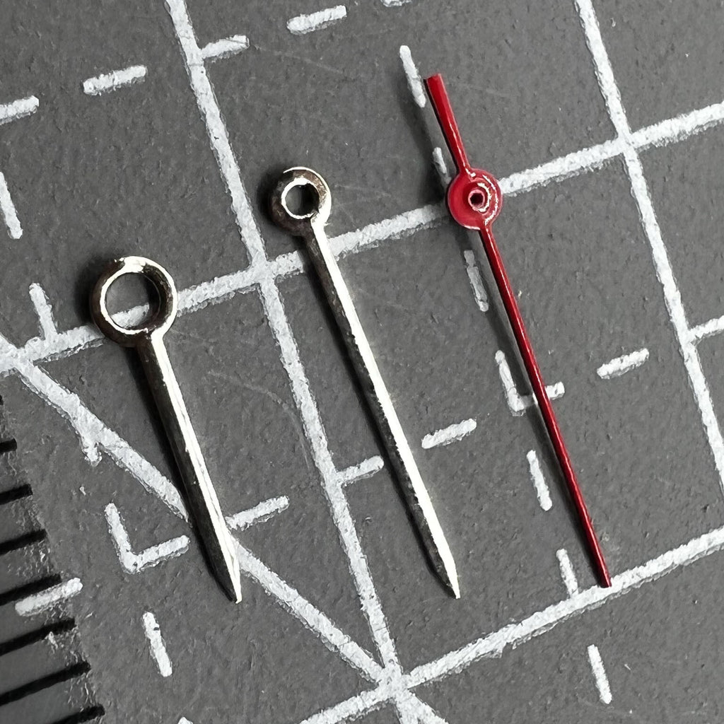 2 Sets/Pack 10mm No Lume Silver+Red Watch Hands for Miyota 1M12 Movement