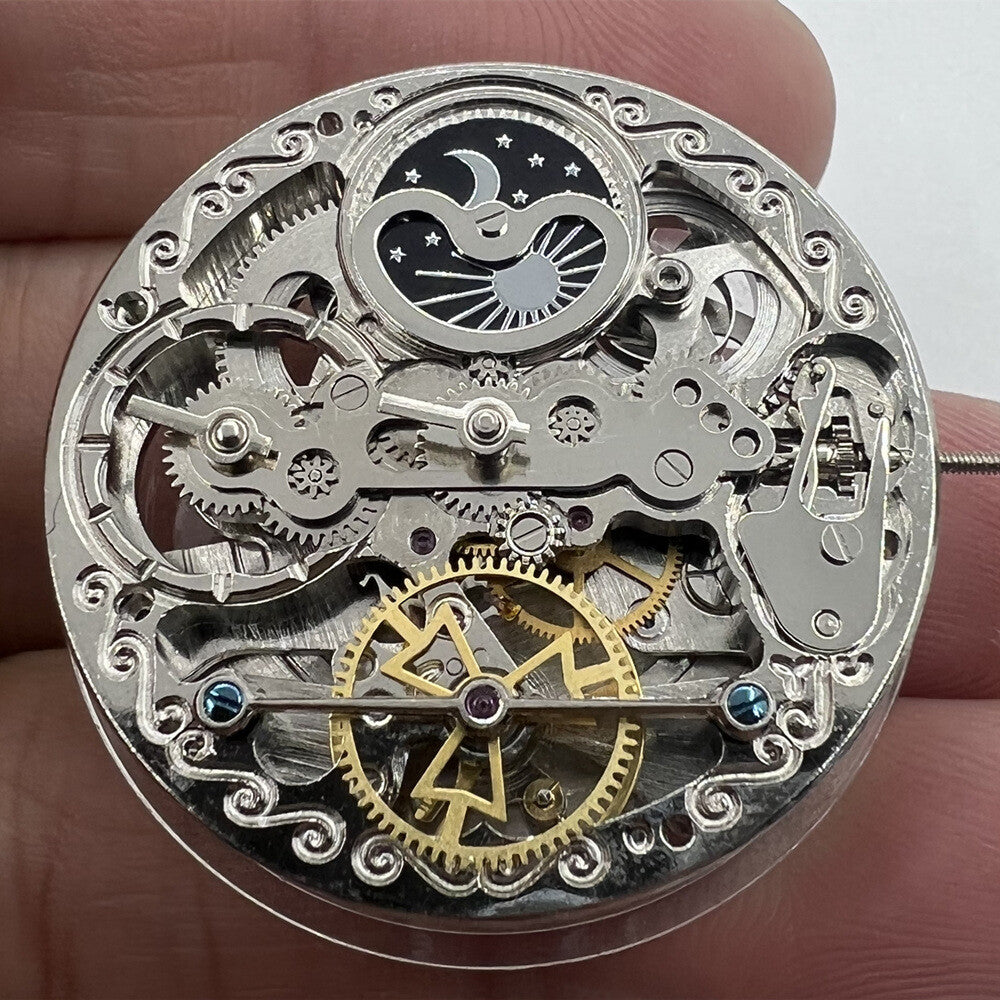 Double Mainspring Multi-function Hollow Mechanical Movement Double Time Zone