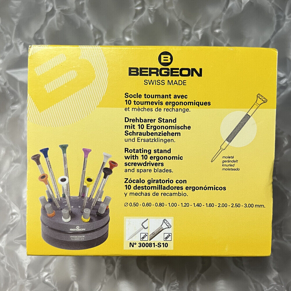 Bergeon 30081-S10 10 Ergonomic Watchmakers Screwdrivers Set With Rotating Stand
