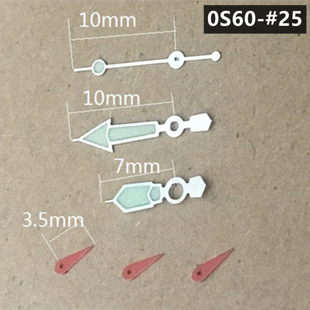 2 Sets/Pack 10mm Silver Trim Green Luminous Red Second Hands for Miyota 0S60