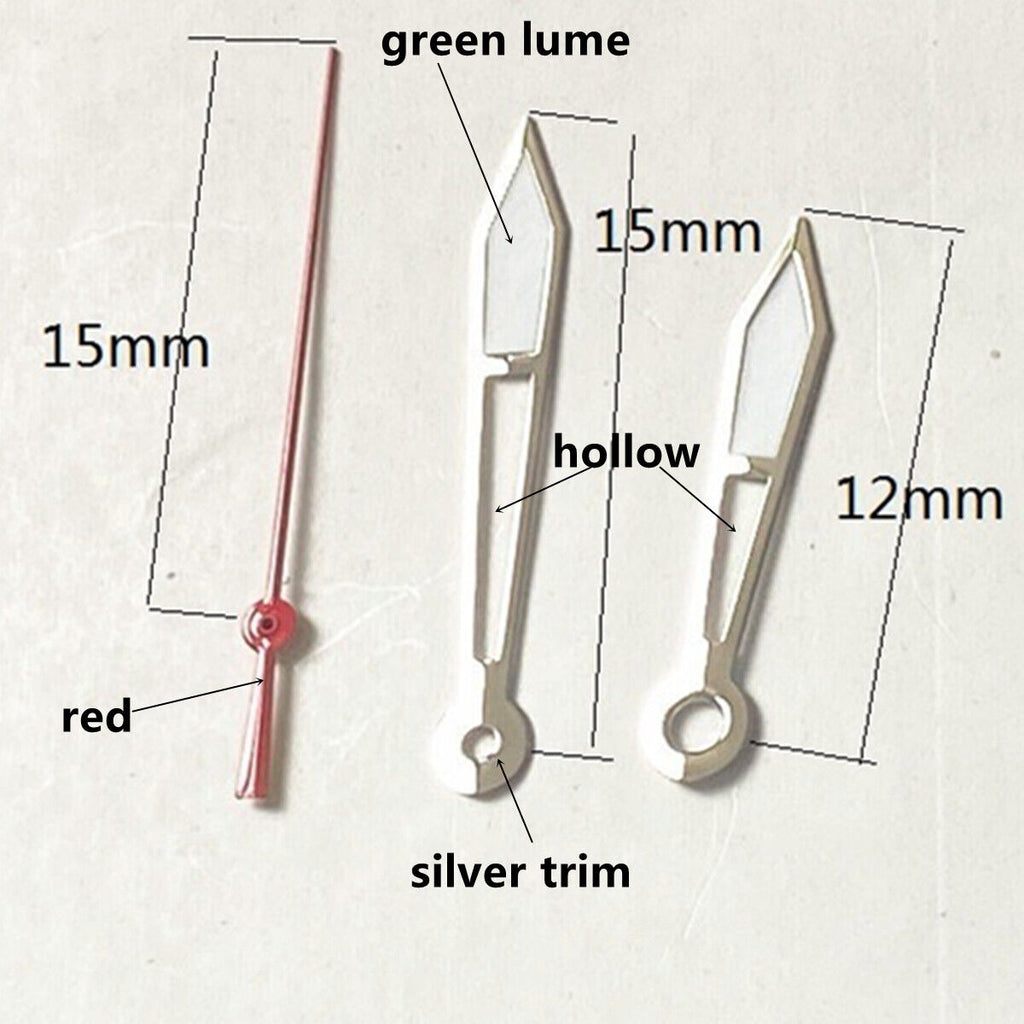 2 Sets Green Lume Silver Trim Hollow Hands Set for Ronda 515 Movement