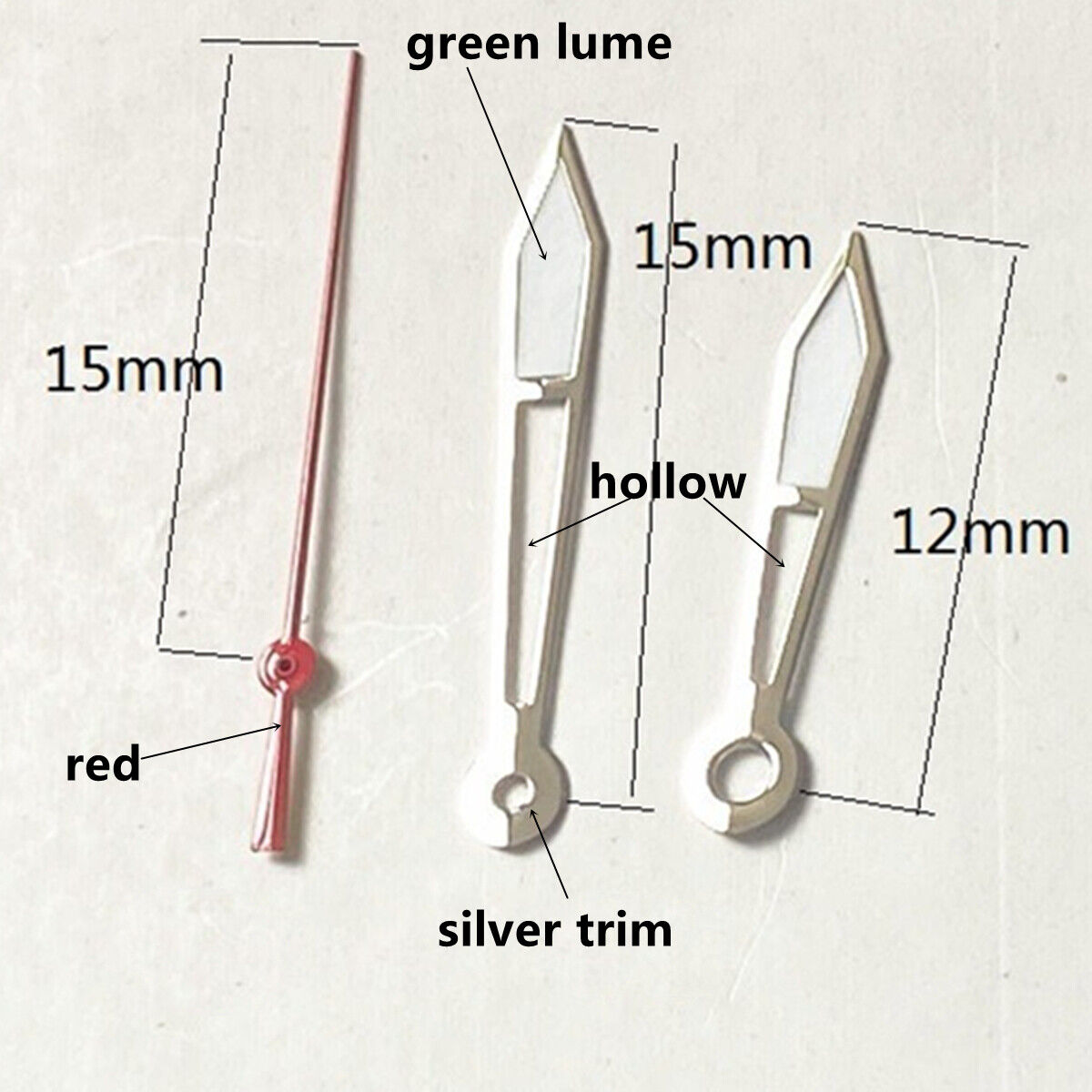 2 Sets Green Lume Silver Trim Hollow Hands Set for Ronda 515 Movement