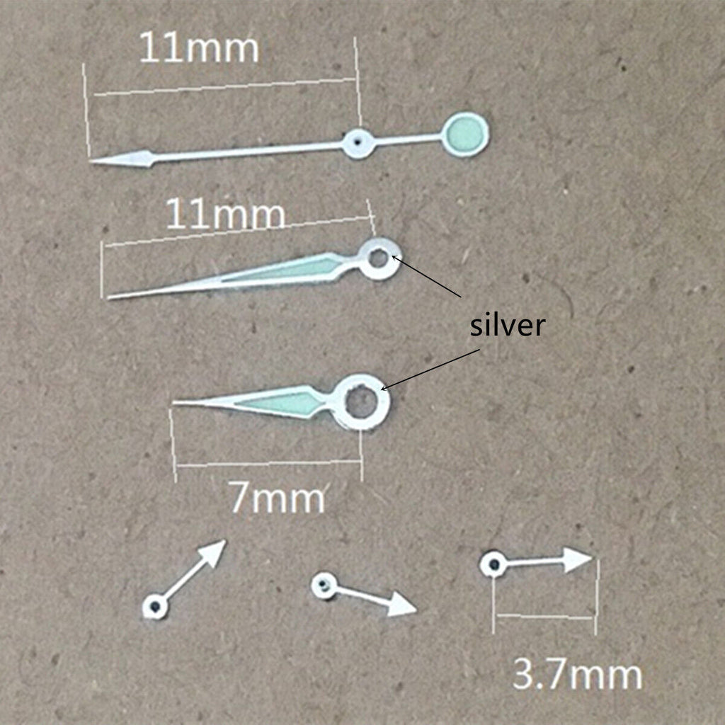 2 Sets Silver Trim Green Luminous Pointed Hands for Miyota OS10 OS20 OS60 OS80
