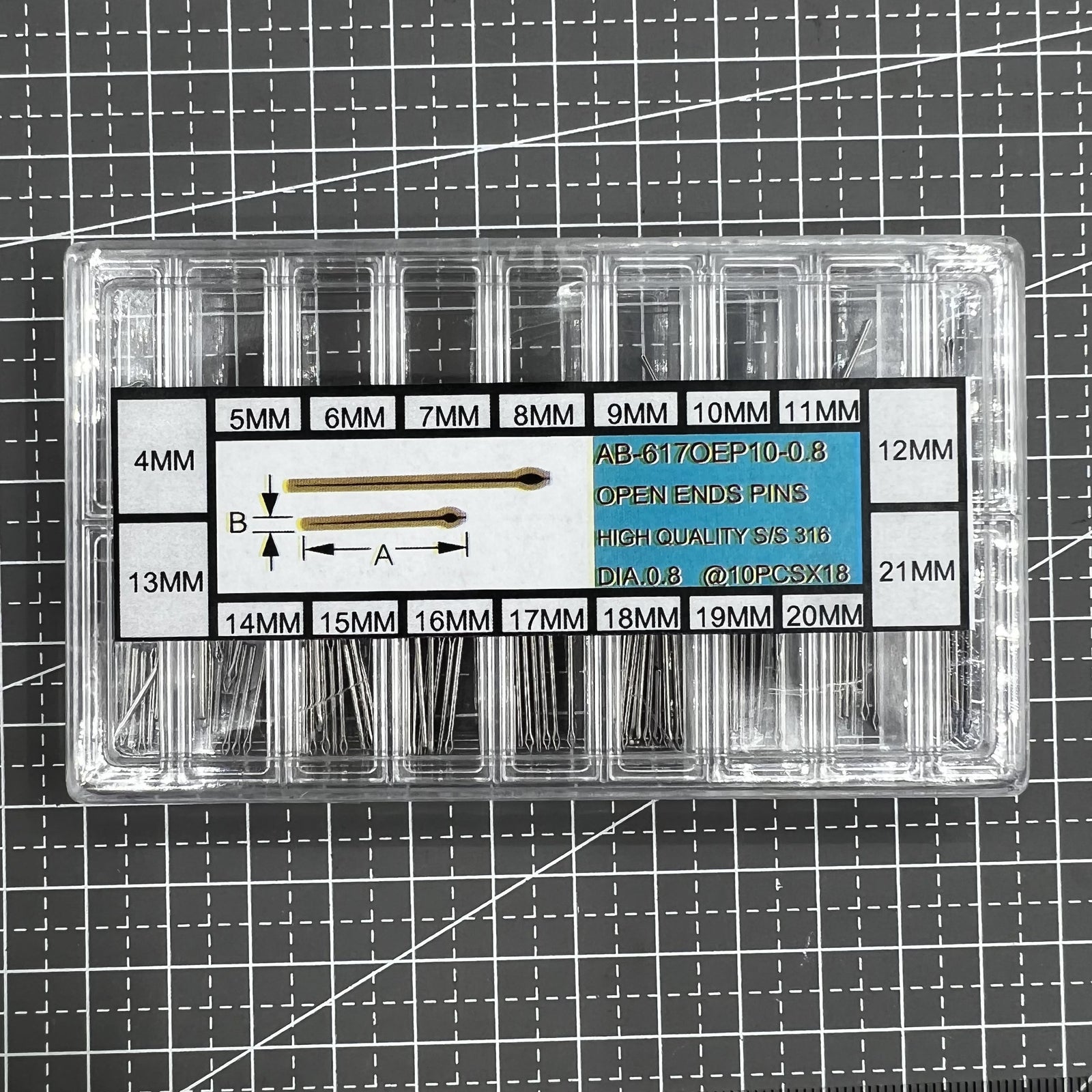 10PCSx18 Dia 0.8mm Stainless Steel Open End Pins Kit Pins Size From 4~21mm