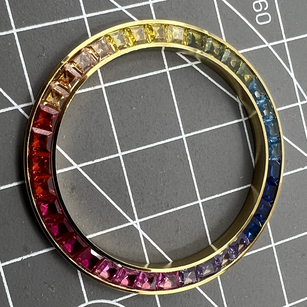 39mm Golden Trim Imitation Diamond Gemstone Watch Bezel for VK63 Movement