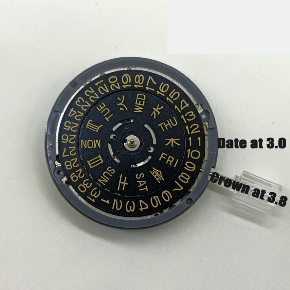 Seiko NH36 Crown@3.8 Automatic Mechanical Movement Black Dial Golden Font Date@3