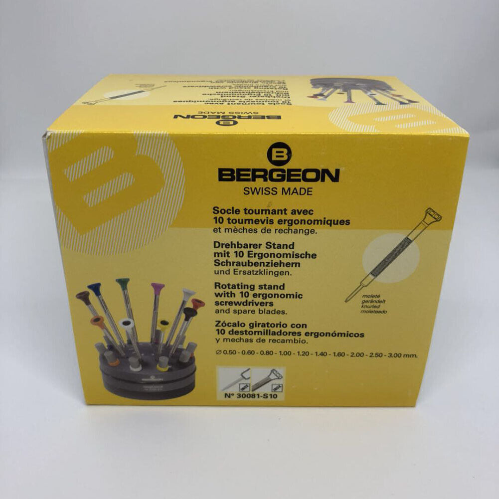 Bergeon 30081-S10 10 Ergonomic Watchmakers Screwdrivers Set With Rotating Stand