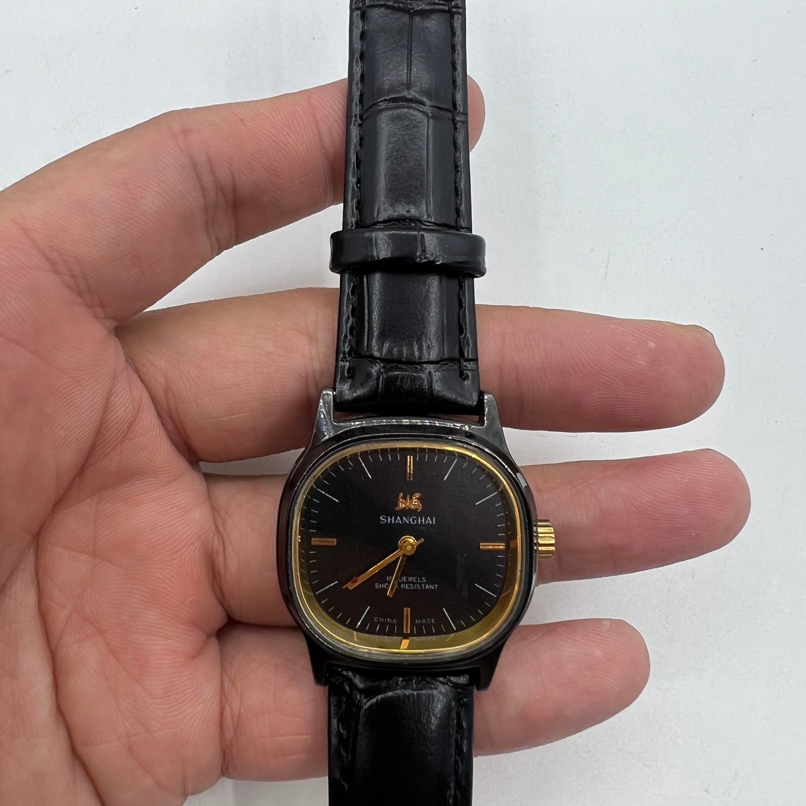 34mm Shanghai Factory Made Manual Mechanical Watch Black 19 Jews Shock-Resistant
