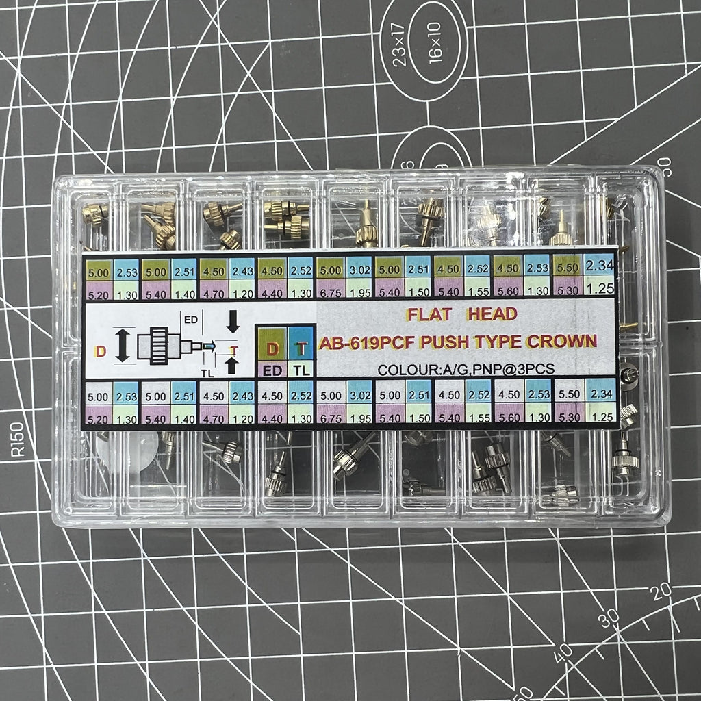 54PCS Watch Crown Chronograph Button Flat Head Drive in Watch Pusher #AB-619PCF