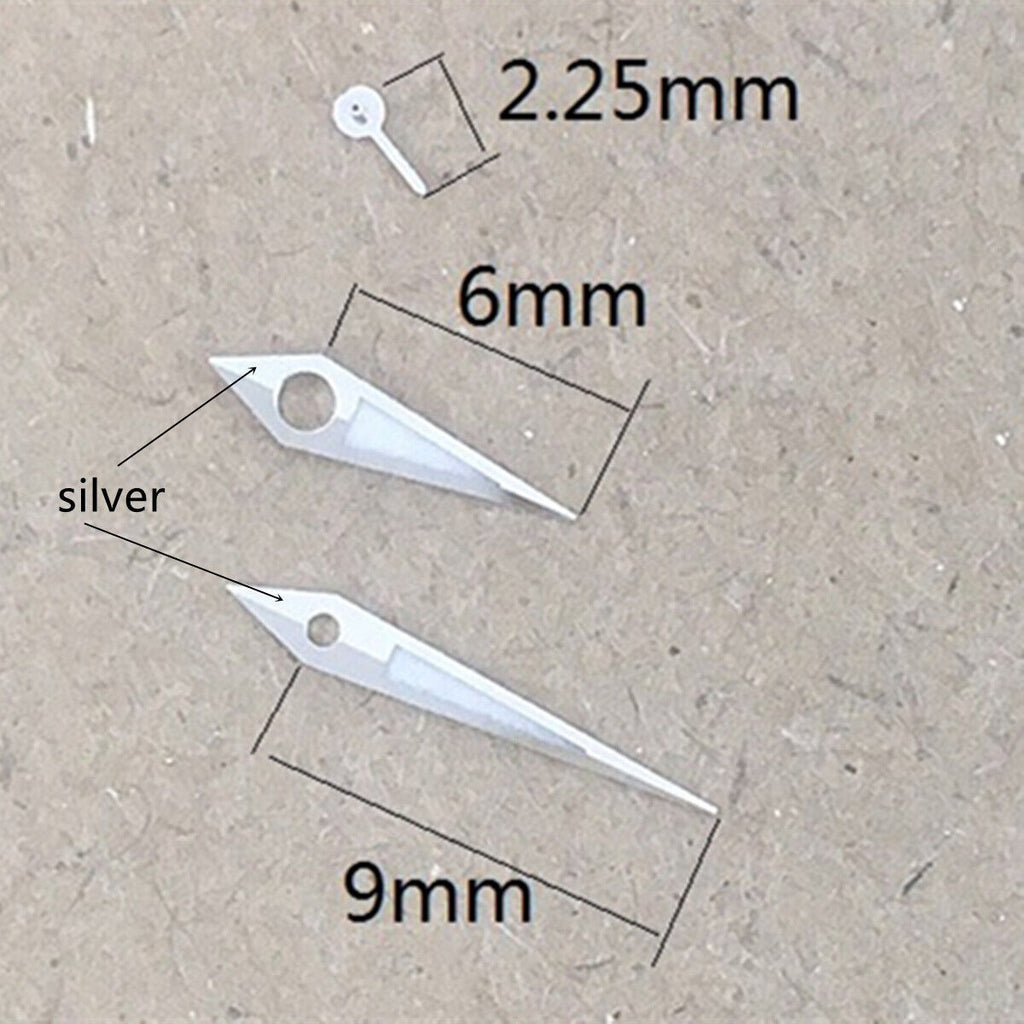 2 Sets/Pack 9mm Green Luminous Silver Trim Hands for Movement Miyota 1L45 Quartz