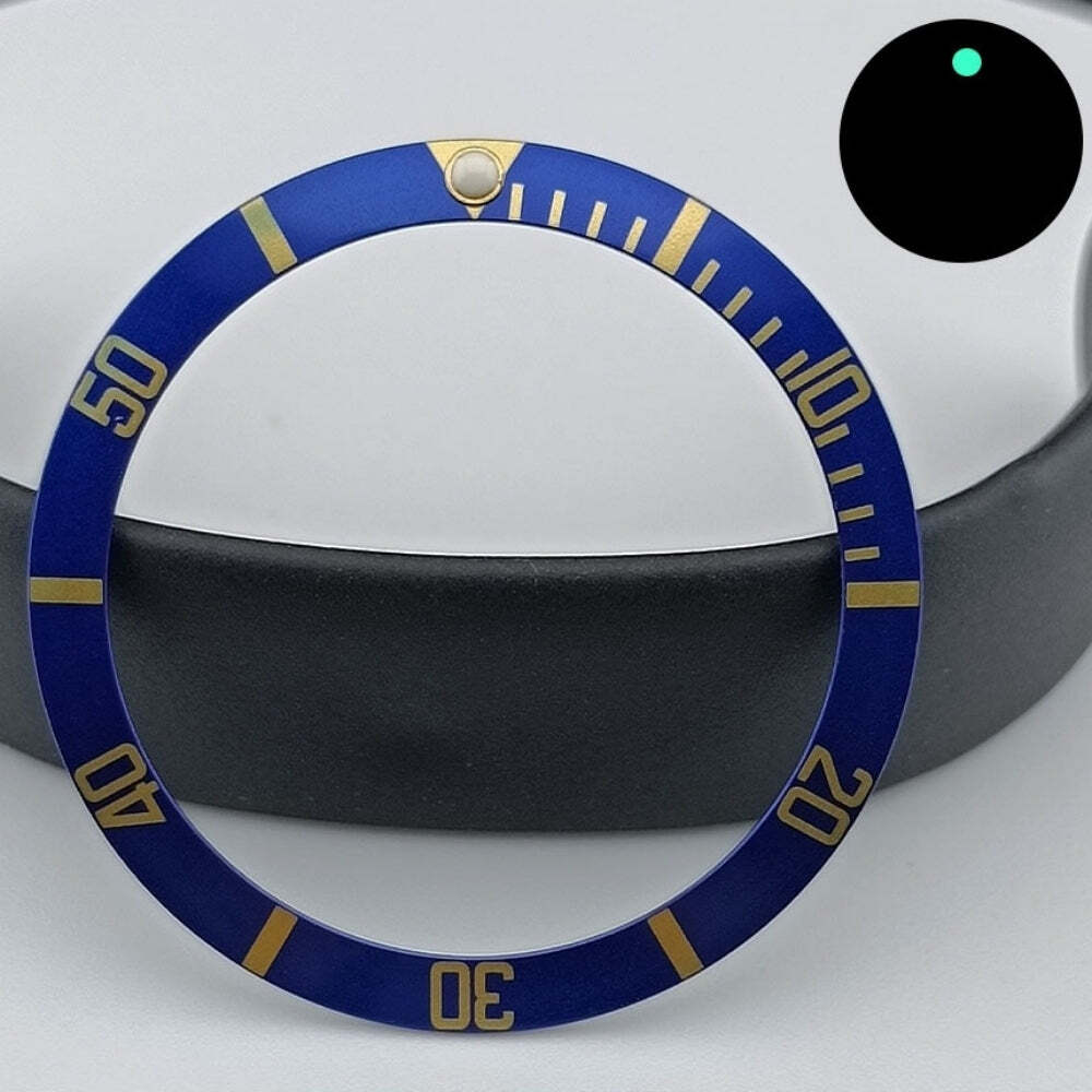 37.5mm Green Lume Aluminum Black SUB Watch Bezel Slope Golden Font