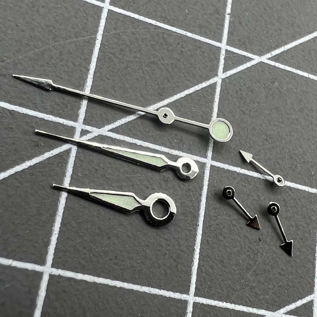 2 Sets Silver Trim Green Luminous Pointed Hands for Miyota OS10 OS20 OS60 OS80