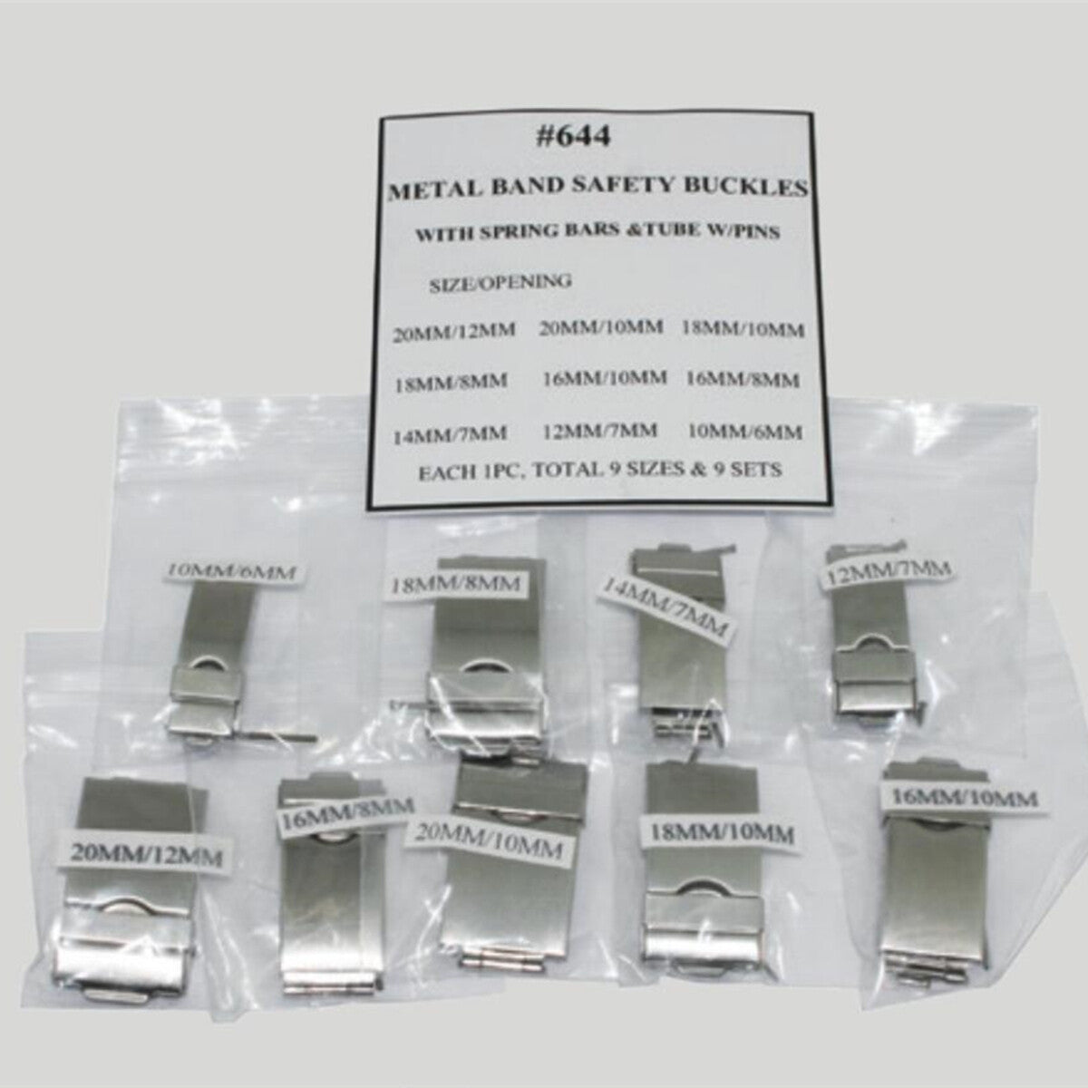9PCS S/S Watch Metal Band Safety Buckles with Spring Bars&Tube W/Pins