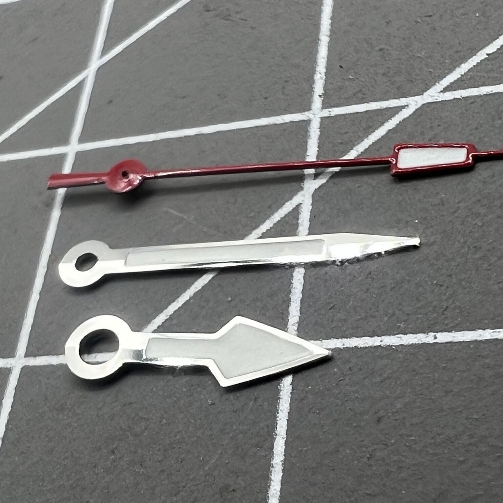 Green Lume Arrow Shape Silver Trim Red Second Hand Watch Hands Fit NH35 NH36