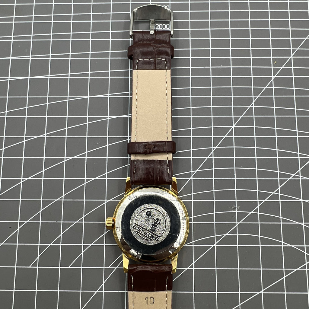 Beijing Double Rhomb Manual Mechanical Watch Golden Case Silver Nail