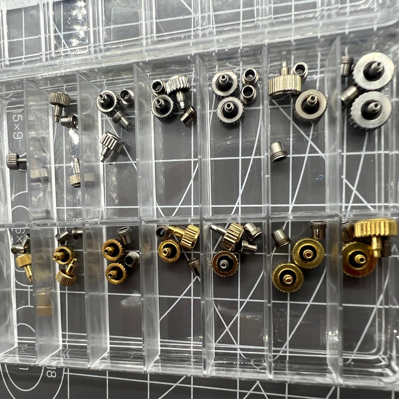 1x Box Stainless Steel Watch Crown Silver Golden Screw on Crown Tube & Gasket