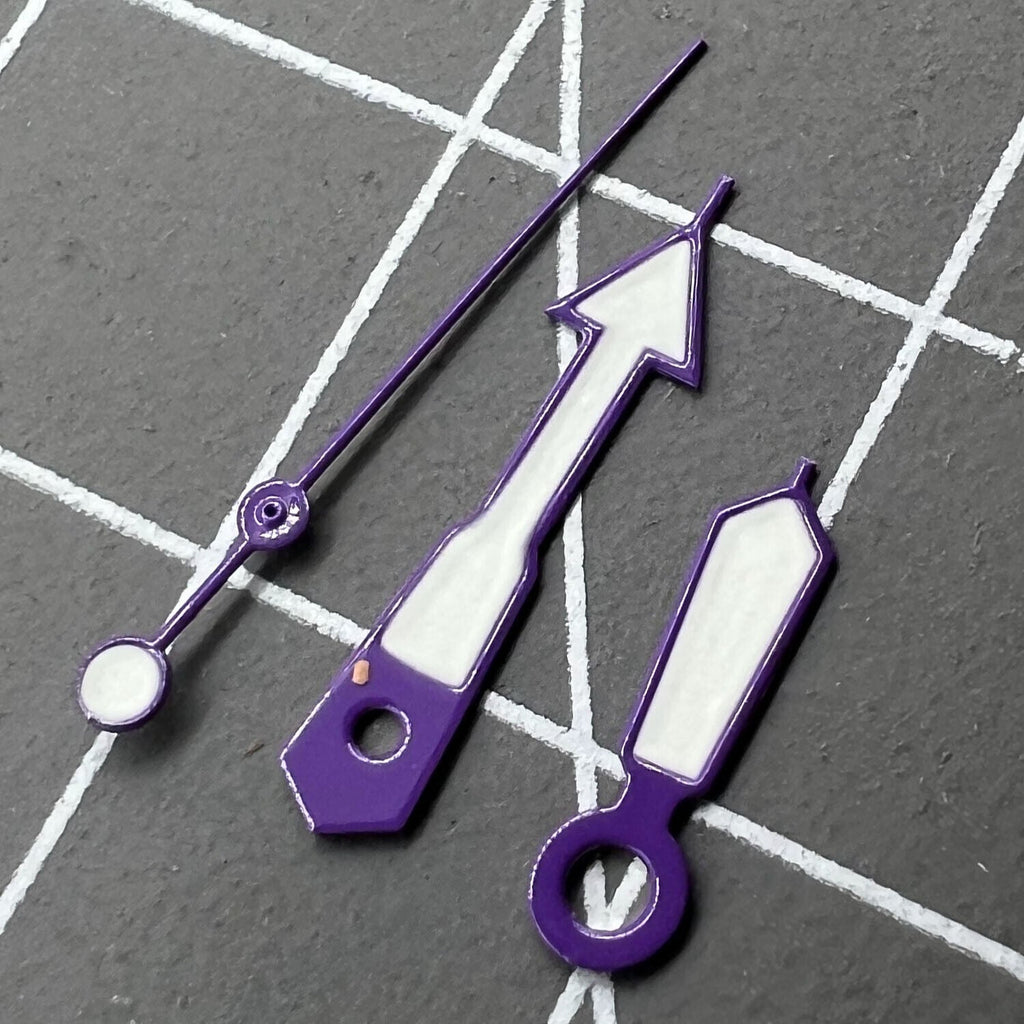 2 Sets Purple Trim White Painted Green Lume Watch Hands for NH35 NH36 7S26